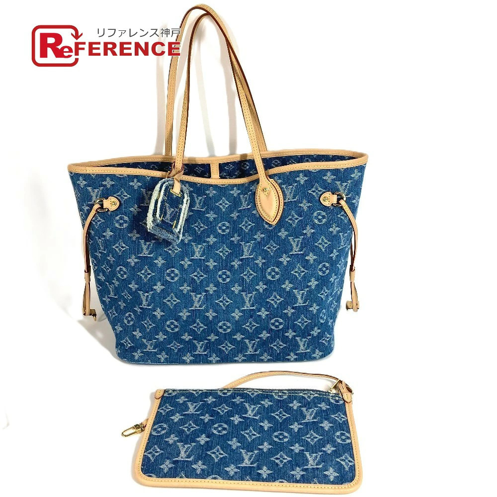 LOUIS VUITTON Monogram Denim Neverfull Tote Bag Shoulder Blue